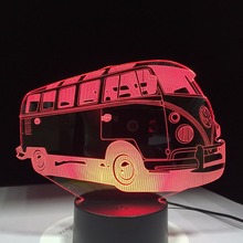 Lâmpada de mesa led acrílica ônibus de acampamento 3d, lâmpada led com 7 cores que muda de cor, luz noturna, usb, iluminação para bebê, presentes de aniversário para ano novo 2024 - compre barato
