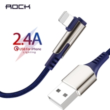 ROCK USB Cable for iPhone 90 Degree Fast Charging Data Sync Cord for iPhone XS MAX X XR 8 7 6s Plus 5 Mobile Phone Charger Cable 2024 - buy cheap