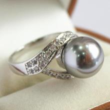 Anillo de perla Concha gris para mujer, joya de alta calidad, chapado en r, con cristal decorado, 12mm, #7 8 9 10 2024 - compra barato