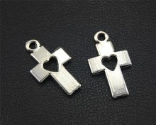 15pcs  Silver Color Hollow Out Heart Cross Charm Handmade Charms Pendants Jewelry Findings 16x8mm A1741 2024 - buy cheap