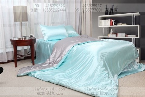 Luxury Aqua Blue Silver Silk Satin, Silver Bedding King Size