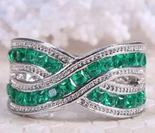 Bamos Vintage Green Zircon Cross Ring Luxury Infinity Promise Engagement Rings For Women White Gold Filled Wedding Jewelry 2024 - buy cheap