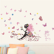 Moda diy mural pvc menina borboleta floral quarto sala de estar adesivo de parede para crianças quartos berçário decoração do quarto decalque cartaz 2024 - compre barato