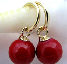 Wholesale free shipping >>16mm round red shell pearl dangle earring 2024 - buy cheap