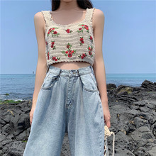 Alien Kitty Korean Style Cropped Top 2019 Summer Blouses Women Crochet Floral Embroidery Sleeveless Sexy Knit Tops Camisas Mujer 2024 - buy cheap