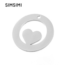 Simsimi heart in annulus round charms personalized blank pendant both sides mirror polished Stainless steel wholesale 10pcs 2024 - buy cheap