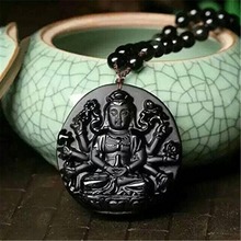 Fine Jewelry Obsidian 1000 Arms Avalokitesvara Bodhisattva Kwan Yin Pendant Necklace Free Shipping 2024 - buy cheap