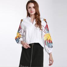 women's spring autumn lantern sleeve casual loose white cotton shirt lady's embroidery blouse TB338 2024 - buy cheap