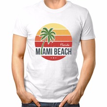 2019 Fashion Short Sleeve Black T Shirt Funny TShirts Sun Florida Miami Beach Palm Vintage White Tee Shirts 2024 - buy cheap