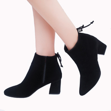 2019 Autumn And Winter New Short Boots Female Pointed Shoes Fashion Thick With High-heeled Large Size Women's Boots 2024 - buy cheap