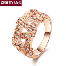 ZHOUYANG высококачественное Открытое кольцо цвета розового золота, изготовленное с настоящими Австрийскими кристаллами, полного размера ZYR284 ZYR285 2024 - купить недорого