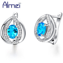 Accesorios Para mujer pendientes con piedra azul cristal alta calidad Zirconia aretes brincos Grandes Moda Para Mulheres R724 2024 - compra barato