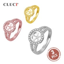 CLUCI 3pcs Classic Silver 925 Women Wedding Pearl Ring Mounting Adjustable Simple Sterling Silver Zircon Ring Jewelry SR2021SB 2024 - buy cheap