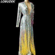 Silver Sequins Long Coat Lengthen Cloak Sequined Overcoat Female Stage Costume Nightclub Singer Concert Performance Clothing 2024 - buy cheap