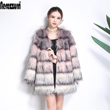 Nerazzurri Winter Thick Warm Colorful Fluffy Faux Fur Coat Women Gradual Color Artificial Fox Fur Jacket Korean Fashion 2021 2024 - buy cheap