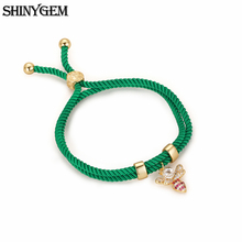 ShinyGem Lovely Cute Crystal Zircon Bee Charm Bracelet Double Loop Handmade Adjustable Green/Pink Braid Rope Bracelets For Women 2024 - buy cheap