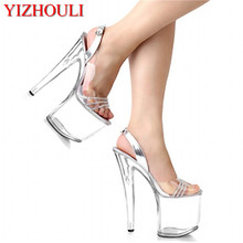 Sequined Sexy 20cm Super High Heels, Pole Dancing Crystal Sandals, Club Heel Sandals 2024 - buy cheap