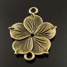 50pcs/pack Women Antique Bronze Tone Flowers Necklace Pendants Bracelet Connector 26*21*2mm Charms Jewelry Findings Crafts 35404 2024 - buy cheap