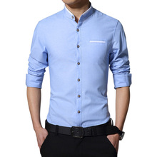 Camisa masculina com gola mandarim, camisa casual e de manga longa da moda com corte slim, roupa coreana para negócios 2024 - compre barato