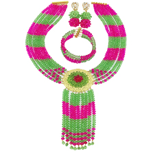 Fúcsia rosa luz verde colar de cristal contas de casamento africano nigeriano conjunto de jóias para as mulheres 6cxls06 2024 - compre barato