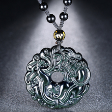 Jewelry Chinese Dragon Pendant Necklace Natural Stone Black Gold Obsidian Carving Design Pixiu Pendants With Chain For Men Women 2024 - buy cheap