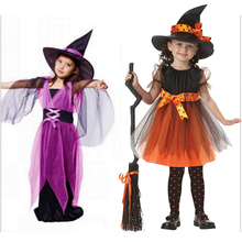 2018 HOT Halloween Witch Costume for Children witch Cosplay Girl fancy dress Hat Fantasia Infantil Carnival Party kid christmas 2024 - buy cheap