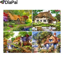 Diafai 5d pintura de diamante 100% completa quadrada/redonda broca "paisagem da casa" 3d bordado ponto cruz decoração da casa 2024 - compre barato