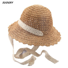 Parent-Child Handmade Summer lace Ribbon Sun Hat ladies Straw Panama Hat Wide-Brimmed Beach Sun Hat Foldable Hollow Straw Hat 2024 - buy cheap