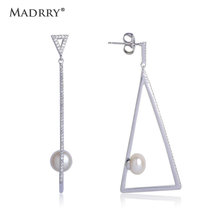 Madrry New Exquisite Hollow Long Triangle Shape Earring Freshwater Pearl Drop Earrings For Women Girls Party Zircon Ear Jewelry 2024 - buy cheap