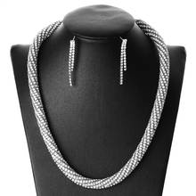 Нежный серебряный цвет Простые Свадебные Ювелирные наборы для женщин Полный Кристалл попкорн цепь ожерелье серьги набор 2024 - купить недорого
