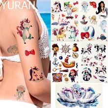 YURAN Kids/милые временные тату-наклейки для женщин, сделай сам, руки, единорог, бант, татуировки русалки, осьминог, фальшивые татуировки, паста 2024 - купить недорого