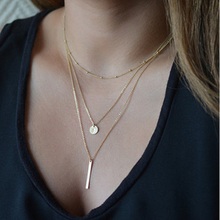 Joyería de moda para mujer, collar europeo Simple de oro de varias capas, barra, moneda, colgante, cadenas de clavícula, joyería 2019 2024 - compra barato