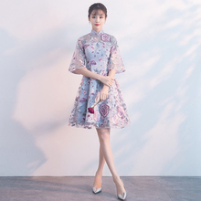 Vestido chinês tradicional elegante qipao, vestido noturno vintage cheongsam para mulheres, vestido curto de renda cheongsam, vestido moderno 2024 - compre barato