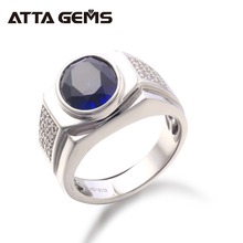 Anillo de plata de ley con zafiro azul para hombre, sortija de compromiso con 6 quilates de zafiro, regalos para novio 2024 - compra barato