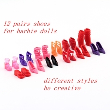 Набор из 12 пар модных кукольных туфель на высоком каблуке сандалии ботинки тапочки для кукол Барби наряд игрушка Рождественский подарок 2024 - купить недорого