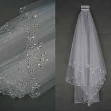 Cristal frisado véus de casamento tule duas camadas véu nupcial elegante véu nupcial acessórios do casamento véus de festa de noiva com pente 2024 - compre barato