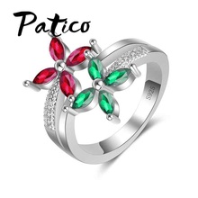 Double Flower Rings 925 Sterling Silver With Cubic Zirconia Wedding Rings For Women Red&Green Stone Christmas Party Gifts 2024 - buy cheap