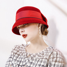 Gorro de lana con forma de cubo para mujer, sombrero de Fedora con lazo plano, cúpula de lana, flor, B-8878 2024 - compra barato