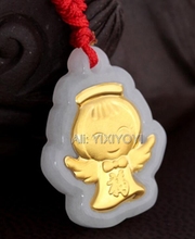 Charming Natural Grade A Jadeite Jade + 18K Solid Gold Cute Angel Blessing Amulet Pendant + Free Necklace Jewelry Certificate 2024 - buy cheap