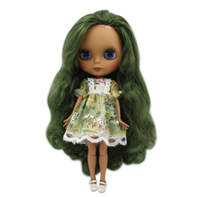 Icy dbs blyth boneca 1/6 bjd preto matte rosto comum corpo longo encaracolado cabelo verde bl4299 2024 - compre barato