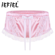 iEFiEL Sexy Mens Lingerie Floral Lace Shiny Soft Satin Ruffled Lace Cute Bowknot Briefs Underwear Triangle Panties Underpants 2024 - buy cheap