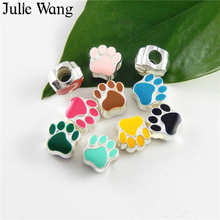 Julie Wang 40PCS Mix 10 Colors Enamel Pet Cat Dog Paw Footprint Beads For European Charms Bracelet Jewelry Making Accessory 2024 - buy cheap
