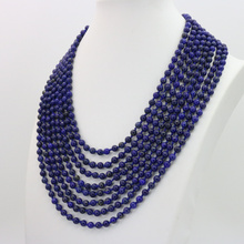 Beautiful!Lapis lazuli stone 6mm round shape beads 8 row necklace 17-24 inch DIY women fashion hot sale jewelry design 2024 - buy cheap