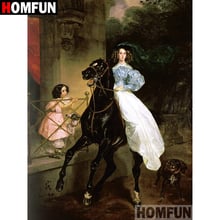 Алмазная 5D картина HOMFUN A02612 «сделай сам», полноразмерная/круглая вышивка крестиком «Девочка-лошадь», подарок для домашнего декора 2024 - купить недорого