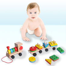 Hot Sale in 2018 Kids Baby Developmental Toys Wooden Train Truck Set Geometric Blocks Wonderful Gift Toy Drop Shipping 2024 - buy cheap