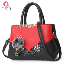 JVZD Fashion  Women's Bag, Stitching Embroidered PU Leather Messenger Bag, Hair Ball Hanging, One Shoulder Diagonal Handbag 2024 - buy cheap