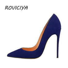 Deep Blue Women Pumps Pointed Toe Shallow Wedding Party Woman Shoes Extreme High Heels 12 cm Stiletto RM006 ROVICIYA 2024 - buy cheap