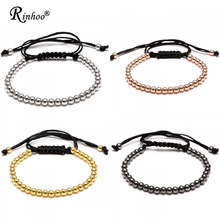 Rinhoo Handmade 4MM Beads Balls Braided Charm Wrap Cord Beaded Bracelet Bangles Adjustable Rope Jewelry For Men Women 2024 - buy cheap