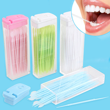 Palito interdental escova de dentes 50 peças, dupla face de limpeza oral fio dental de plástico palito de dente portátil para viagem 2024 - compre barato