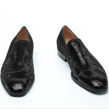 Zapatos de cuero italianos para hombre, zapatos de fiesta de boda de terciopelo con brillo negro, zapatos de baile de graduación de lujo para hombre, Vestidos 2024 - compra barato